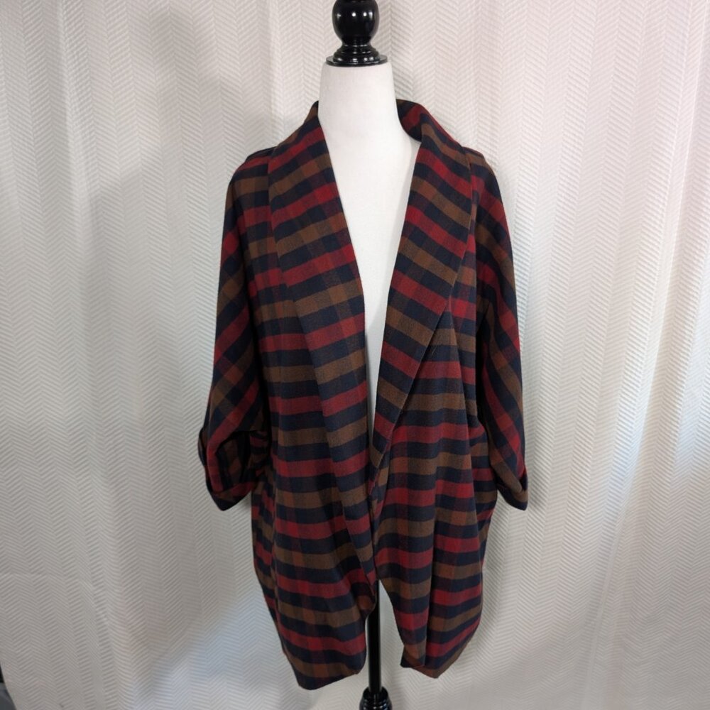 Design Lab Lord & Taylor Open Blazer Plaid Flannel Relaxed Pockets Large Fall